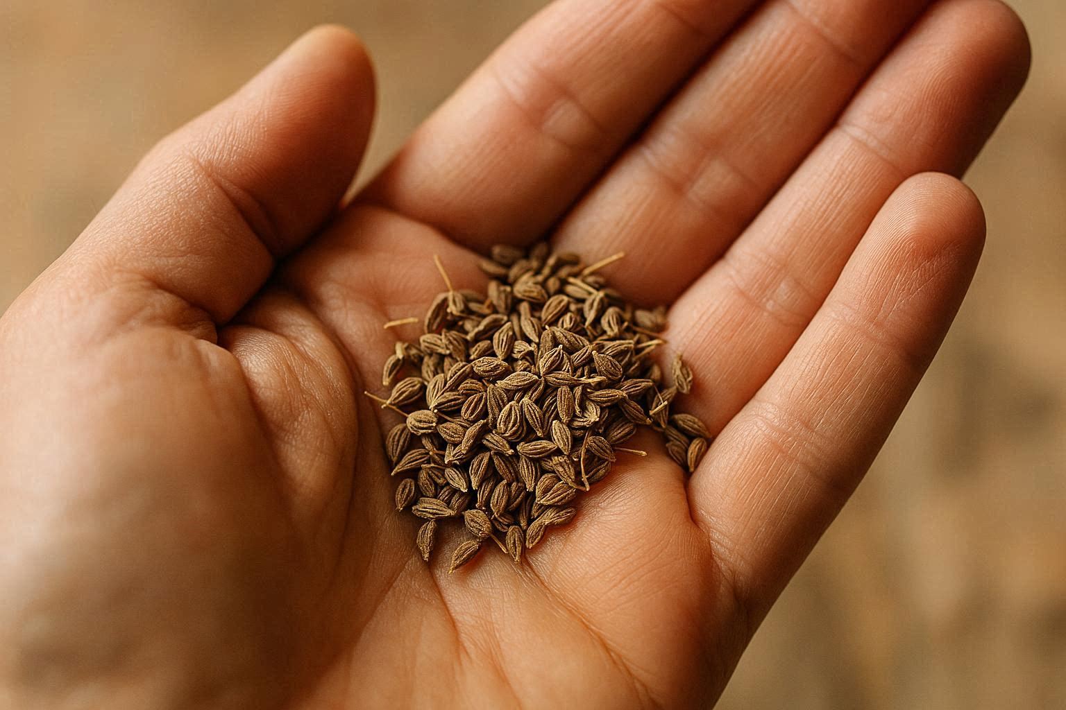 Dłoń trzymająca nasiona anyżu jako naturalny surowiec roślinny.