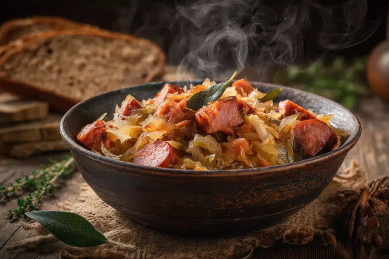 Polski gulasz duszący się z dodatkiem liści laurowych